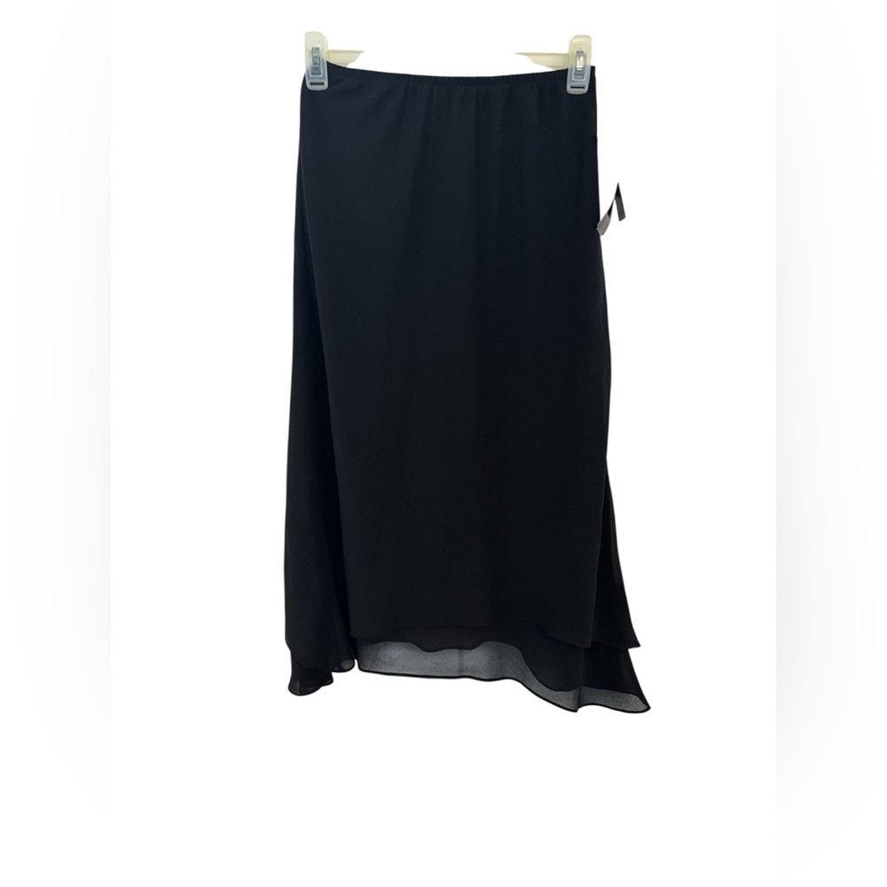 MSK Women’s Size 10 NWT Black Midi Skirt Flowy Layered Elegant Minimalist